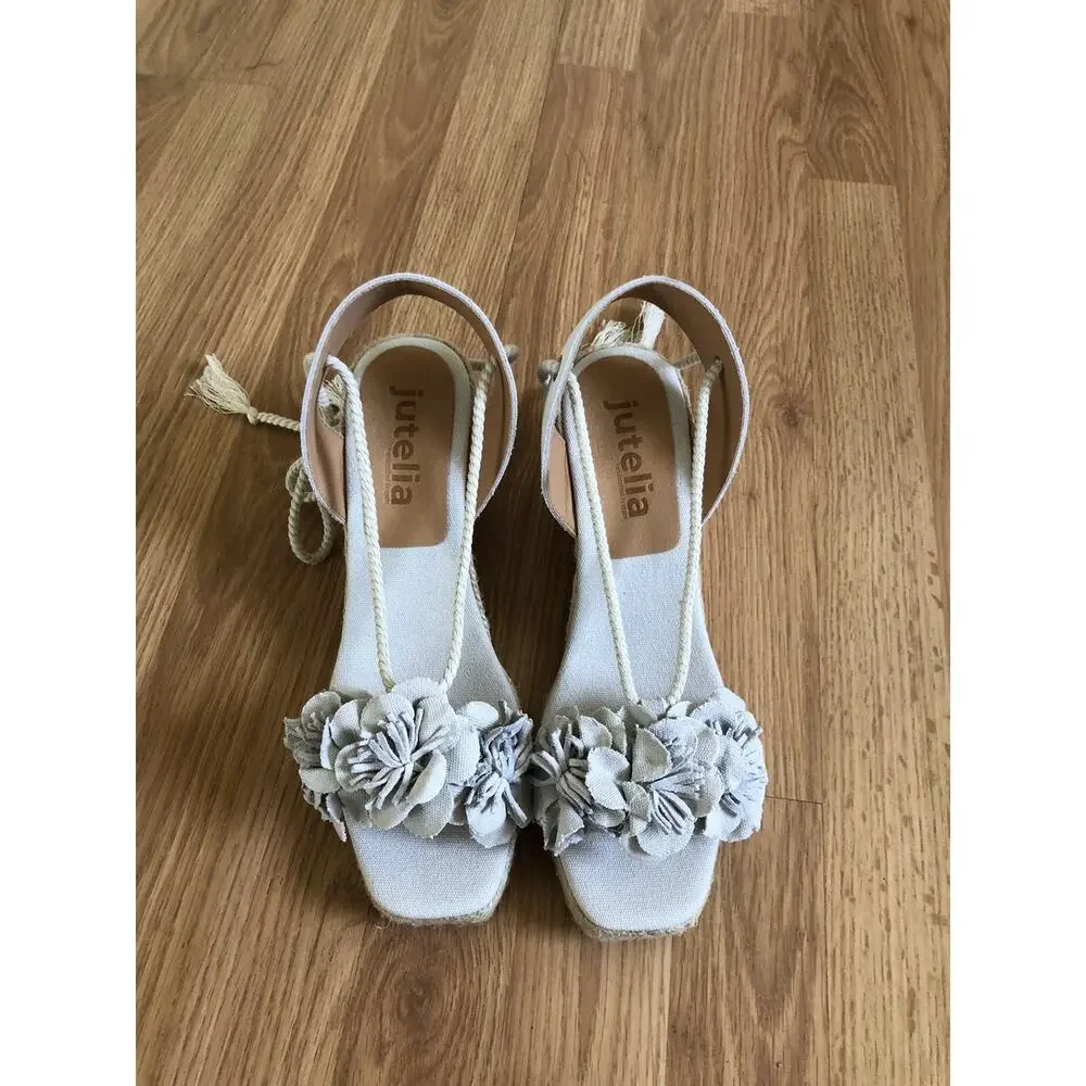 NWT Jutelia Made In Spain Women’s Suede Flower Wedge Espadrilles SZ 10 US 42 EUR